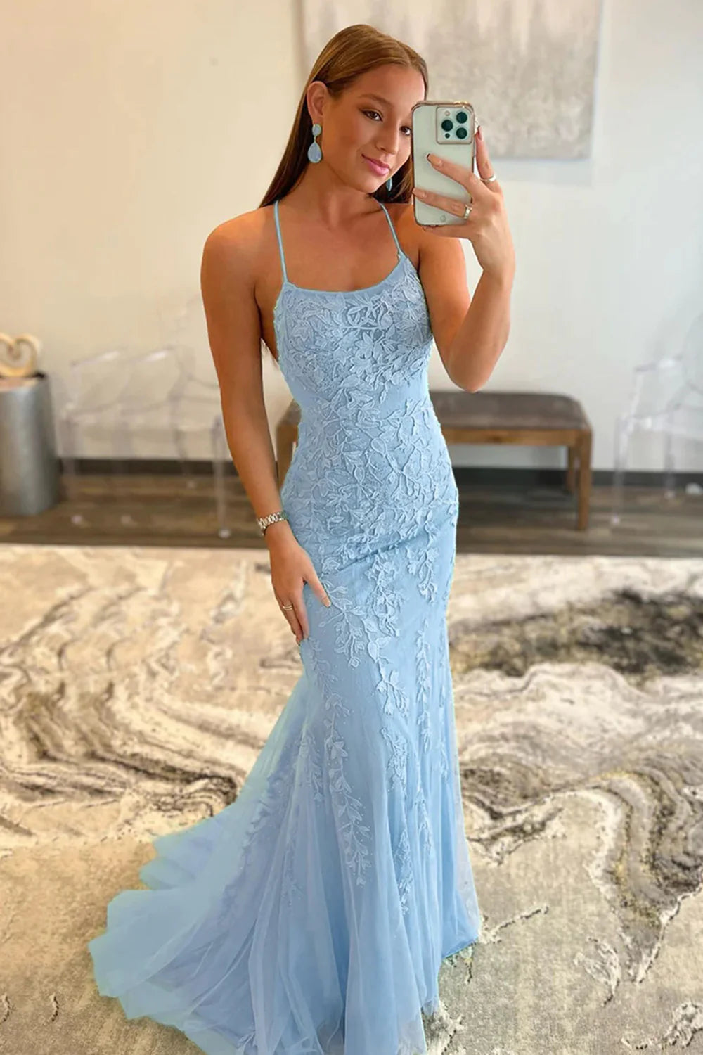 Mermaid Spaghetti Straps Long Formal Dress With Appliques