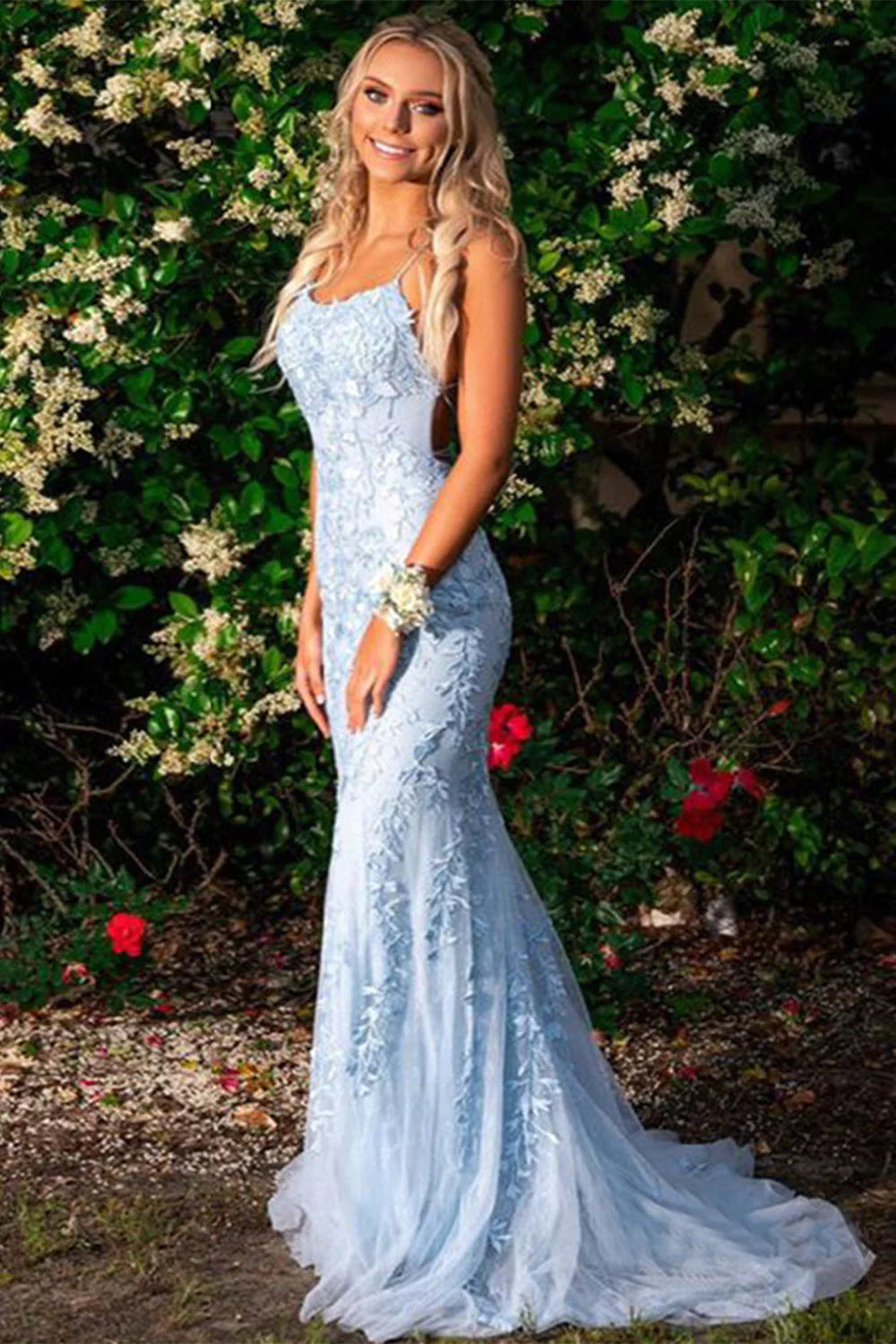 Mermaid Blue Long Formal Dress Corset Back Evening Dress