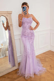 Mermaid Spaghetti Straps Sweep Train Formal Dress Lace Up Evening Dress