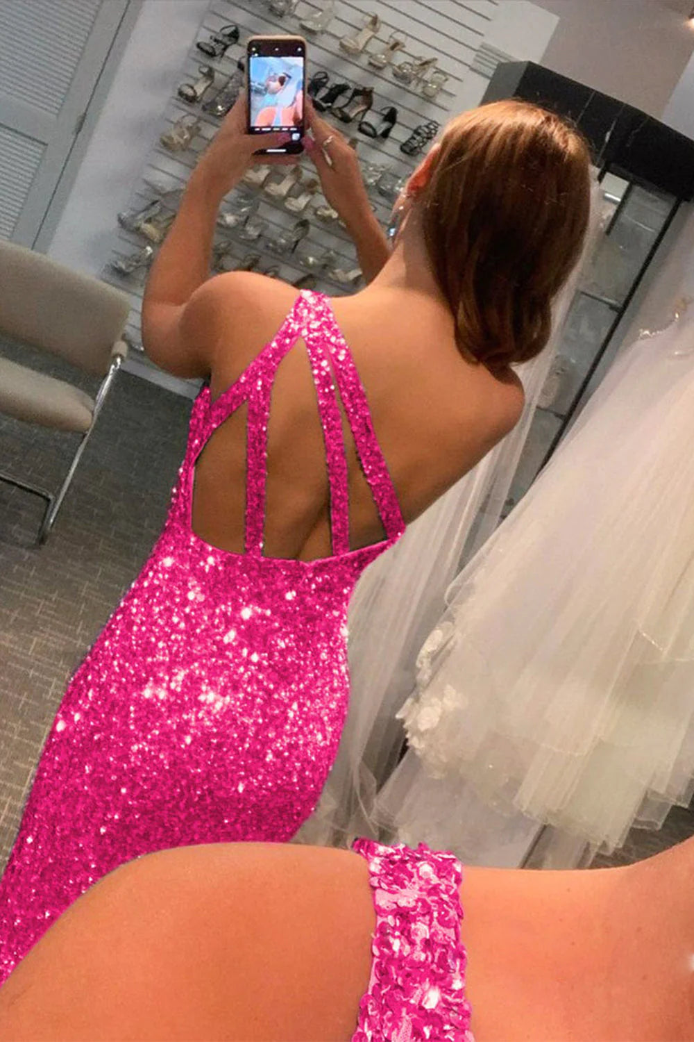 Mermaid Glitter One-Shoulder Sequin Formal Dress With Split