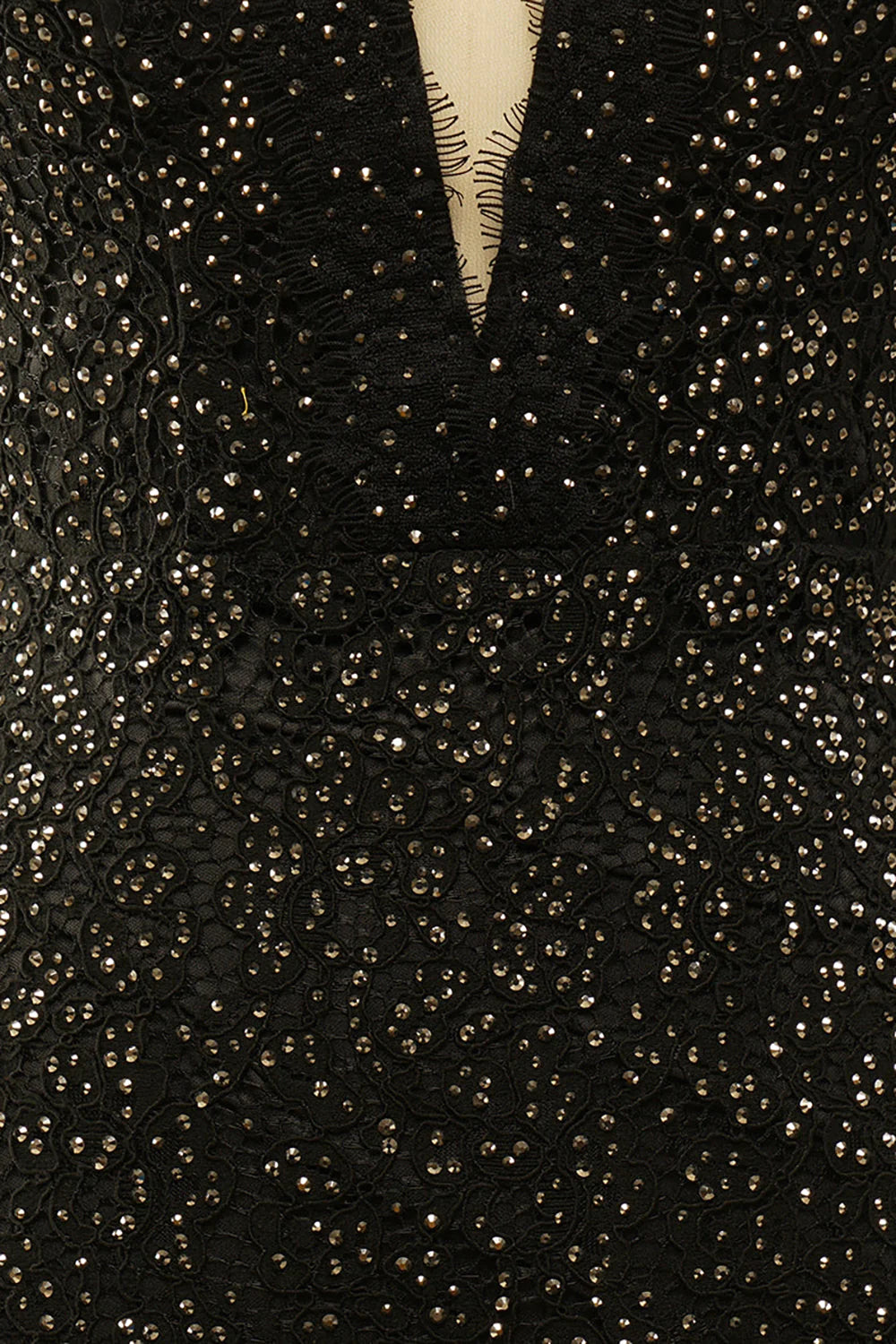 Elegant Glitter Rhinestone Black Lace Long Formal Dress