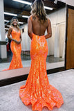 Sparkly Mermaid Orange Sequins Long Formal Dress