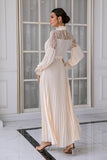 Beige Long Sleeve Lace Dress