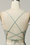 A Line Spaghetti Straps Corset Back Long Formal Dress With Appliques