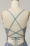 A Line Spaghetti Straps Corset Back Formal Evening Dress With Appliques