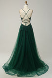 A Line Spaghetti Straps Corset Back Long Formal Dress With Appliques