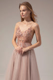 Elegant A Line Spaghetti Straps Long Glitter Beaded Tulle Formal Dress