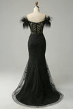 Elegant Feather Off The Shoulder Formal Dress With Split