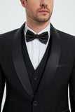 Black Shawl Lapel Three-Pieces Men's Party Suits