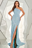 One Shoulder Sequined Mermaid Long Formal Dress