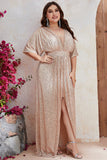 Sparkly Plus Size Champagne Formal Dress with Slit