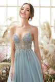 A Line Spaghetti Straps Long Glitter Formal Dress With Beading