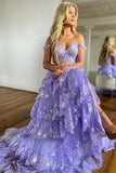 Gorgeous A-Line Off The Shoulder Tiered Formal Dress With Split