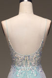 Mermaid Sparkly Sequins Grey Blue Long Formal Dress with Silt