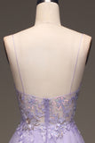 Purple A Line Spaghetti Straps Formal Evening Dress With Appliques