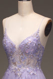 Purple A Line Spaghetti Straps Formal Evening Dress With Appliques
