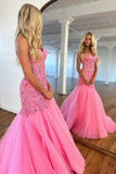 Mermaid Strapless Long Lace And Tulle Formal Dress With Beading