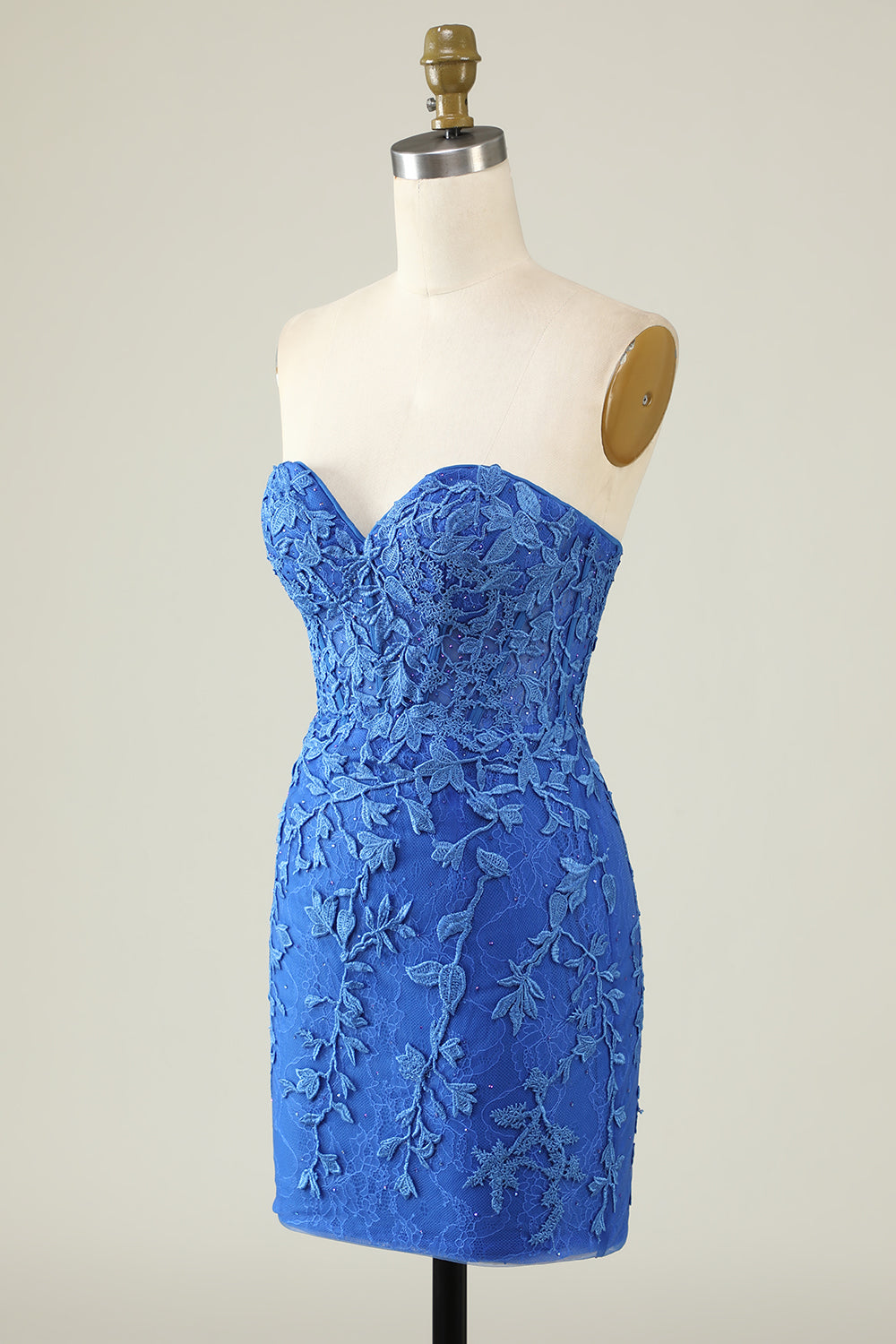Royal Blue Sweetheart Corset Back Short Dress With Appliques