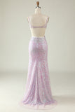 Lilac Keyhole Back Long Sequin Dress With Split
