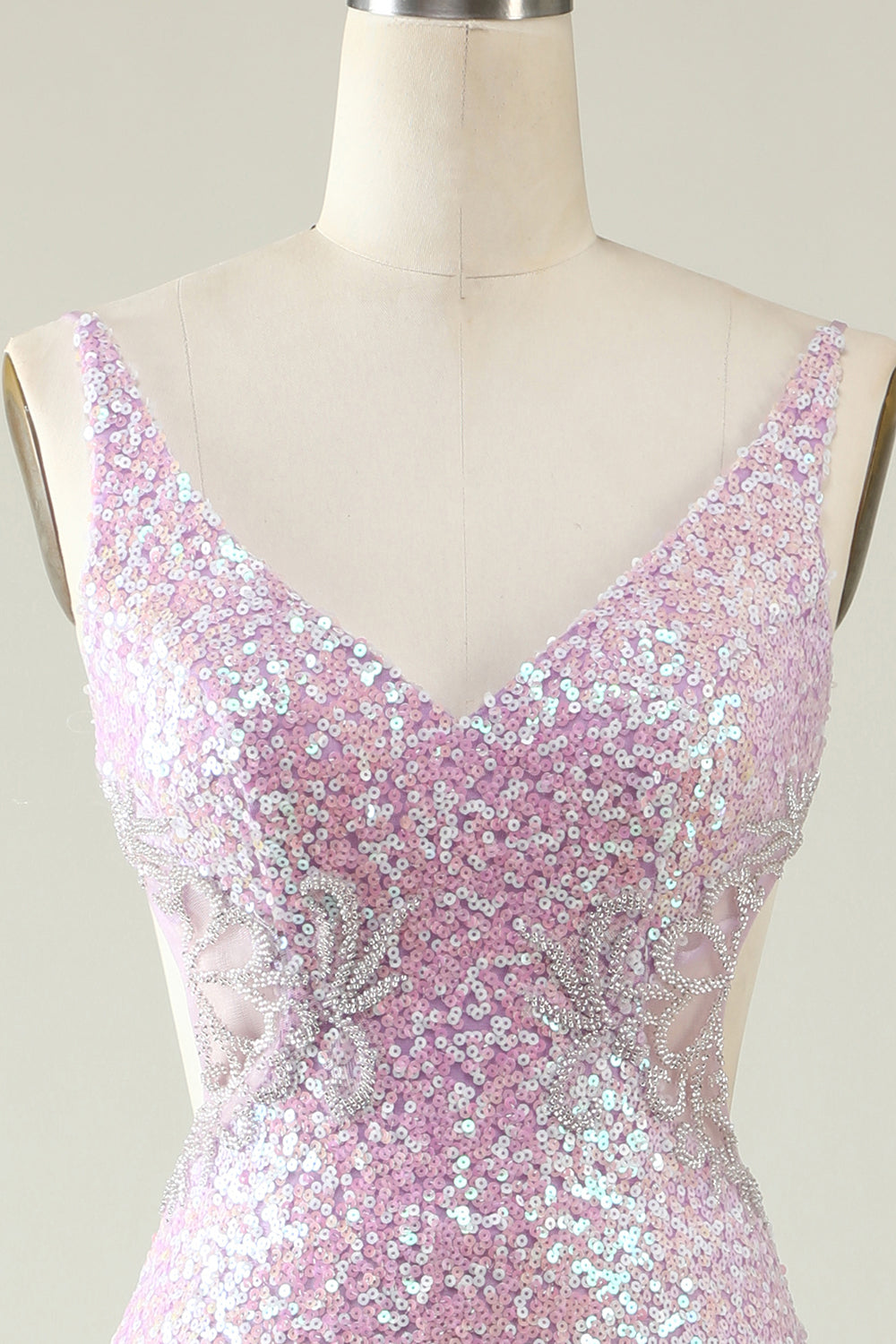 Lilac Keyhole Back Long Sequin Dress With Split