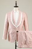 Light Pink Shawl Lapel Jacquard Men's Formal Suits