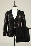Dark Brown Shawl Lapel Jacquard Men's 2 Piece Formal Suit
