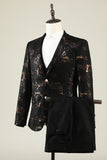Dark Brown Shawl Lapel Jacquard Men's 2 Piece Formal Suit