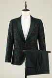 Dark Green Jacquard Shawl Lapel One Button 3 Pieces Men's Formal Suits