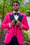 Hot Pink Peak Lapel 3 Piece Men's Formal Suits