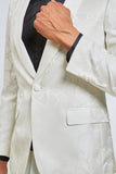 White Jacquard Shawl Lapel 2 Piece Men Suits Jacket And Pants