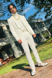 White Jacquard Shawl Lapel 3 Piece Formal Party Suits