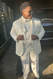 White Jacquard Shawl Lapel 3 Pieces Formal Suits