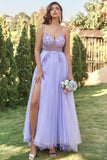 A Line Spaghetti Straps Long Glitter Formal Dress With Beading