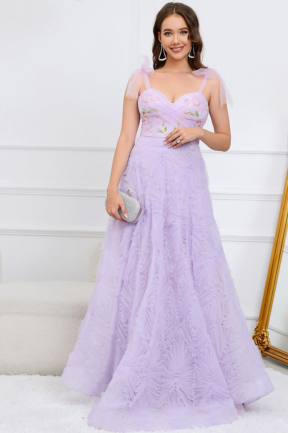 Cute A-line Shoulder Straps Long Party Dress With Beading