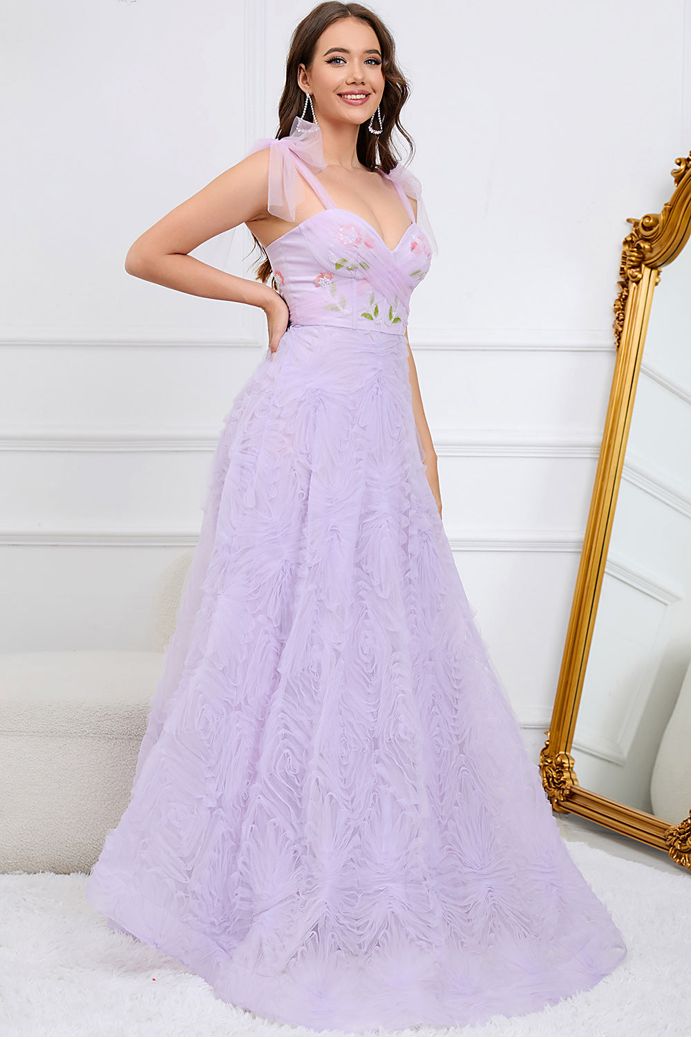 Cute A-line Shoulder Straps Long Party Dress With Beading