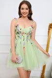 Cute Spaghetti Straps Short Tulle Dress With Embroidery