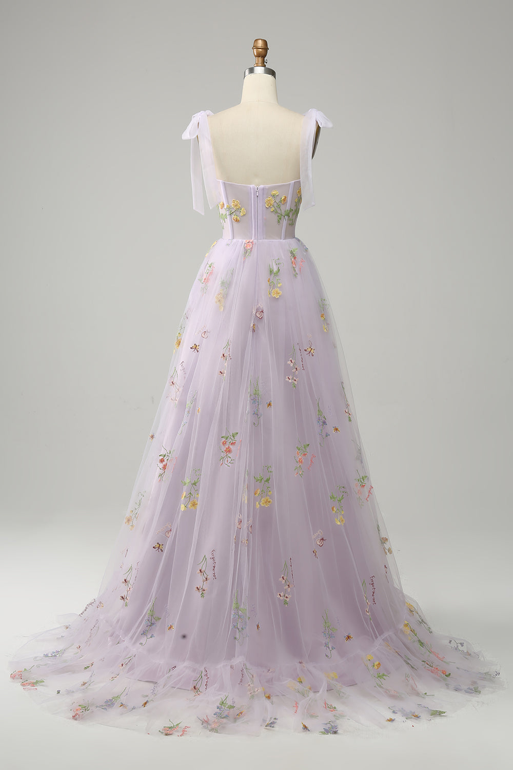 A-Line Lilac Embroidery Corset Long Formal Dress