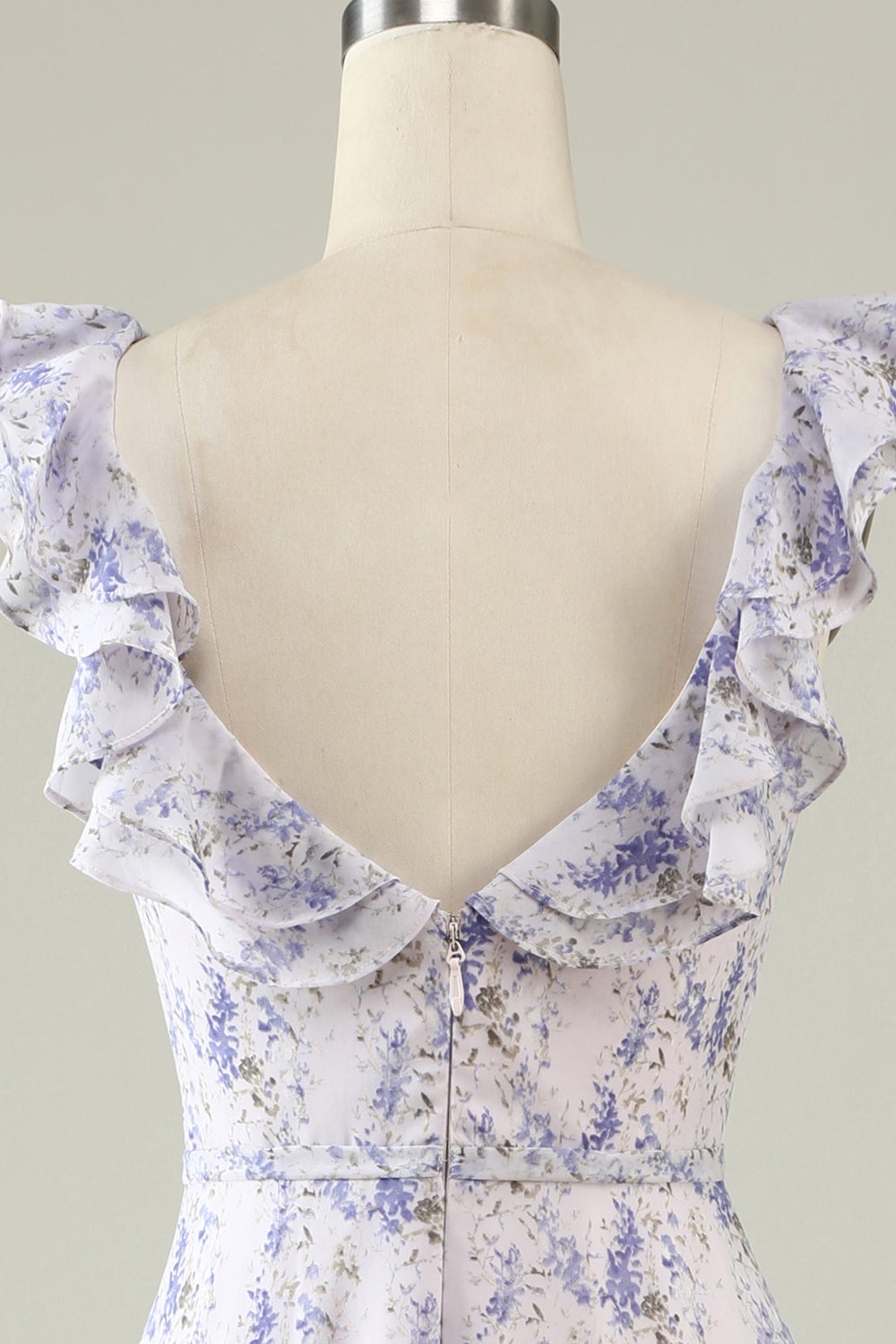 Ruffle V-Neck Long Floral Print Dress With Belt