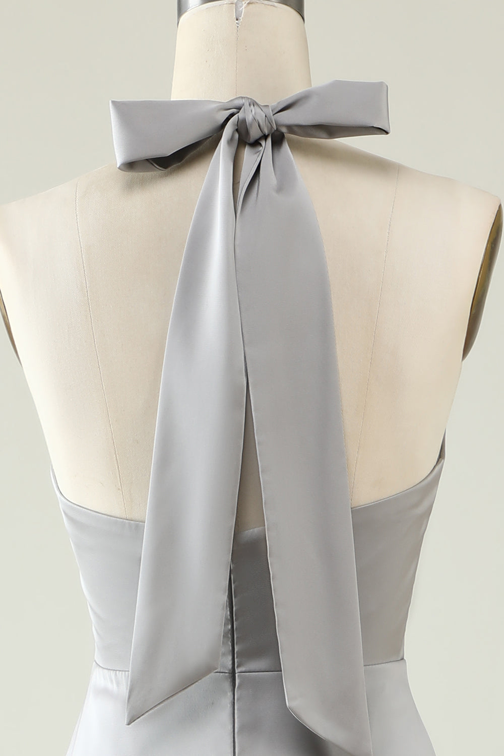 Grey Halter Neck Open Back Long Formal Dress With Split
