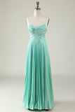 Spaghetti Straps Open Back Long Formal Dress With Pleating