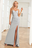 Grey Mermaid Corset Back Long Party Dress With Slit