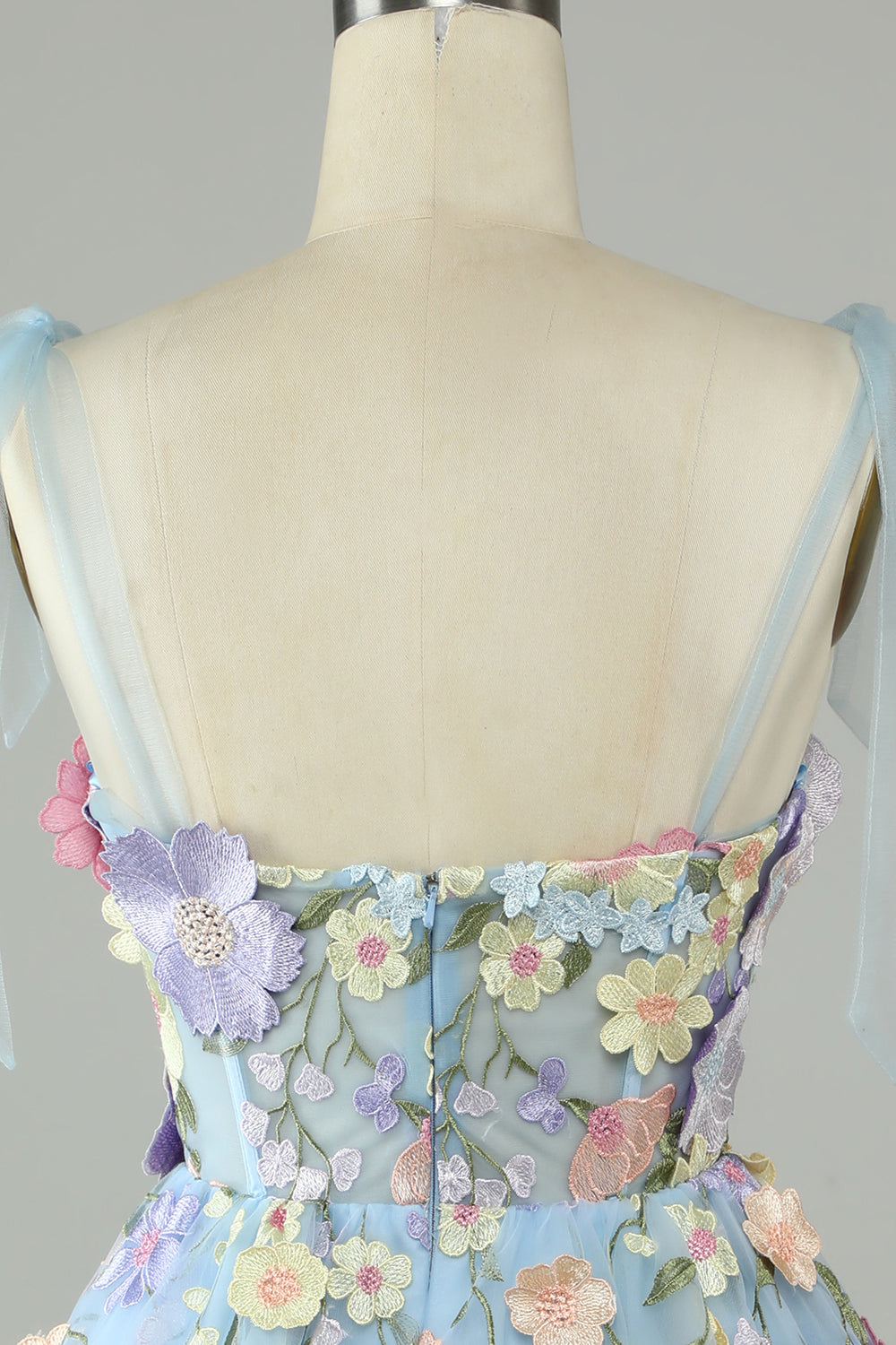Blue Corset A-Line Short Formal Dress with 3D Flowers