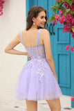 Off The Shoulder Short Tulle Dress With Appliques