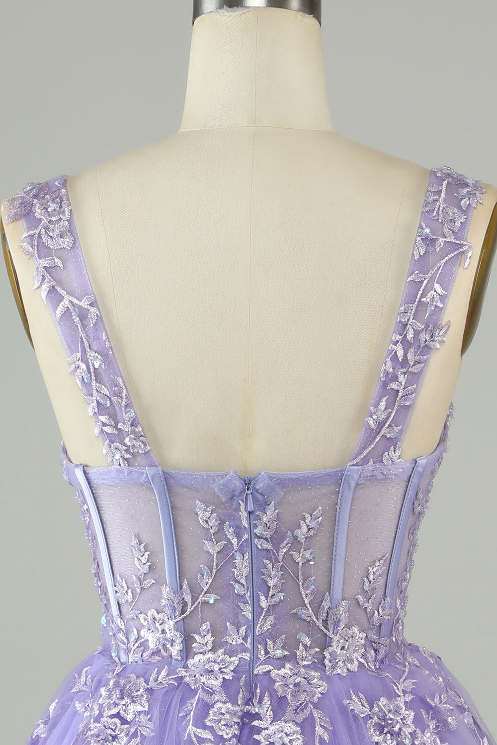 Lilac Shoulder Straps Short Tulle Dress With Appliques