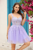 Off The Shoulder Short Tulle Dress With Appliques