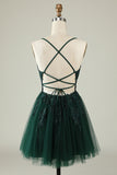 Cute Spaghetti Straps Corset Back Short Tulle Dress With Appliques
