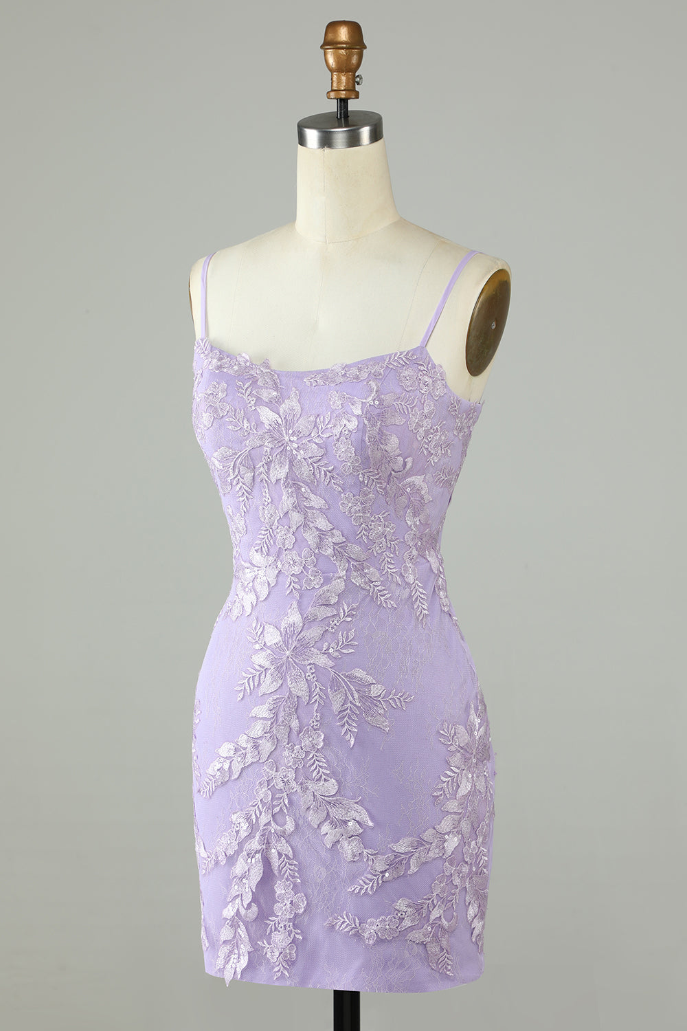 Lilac Corset Back Bodycon Short Party Dress With Appliques