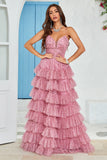 Spaghetti Straps Layered Tulle Formal Dress with Floral Printed