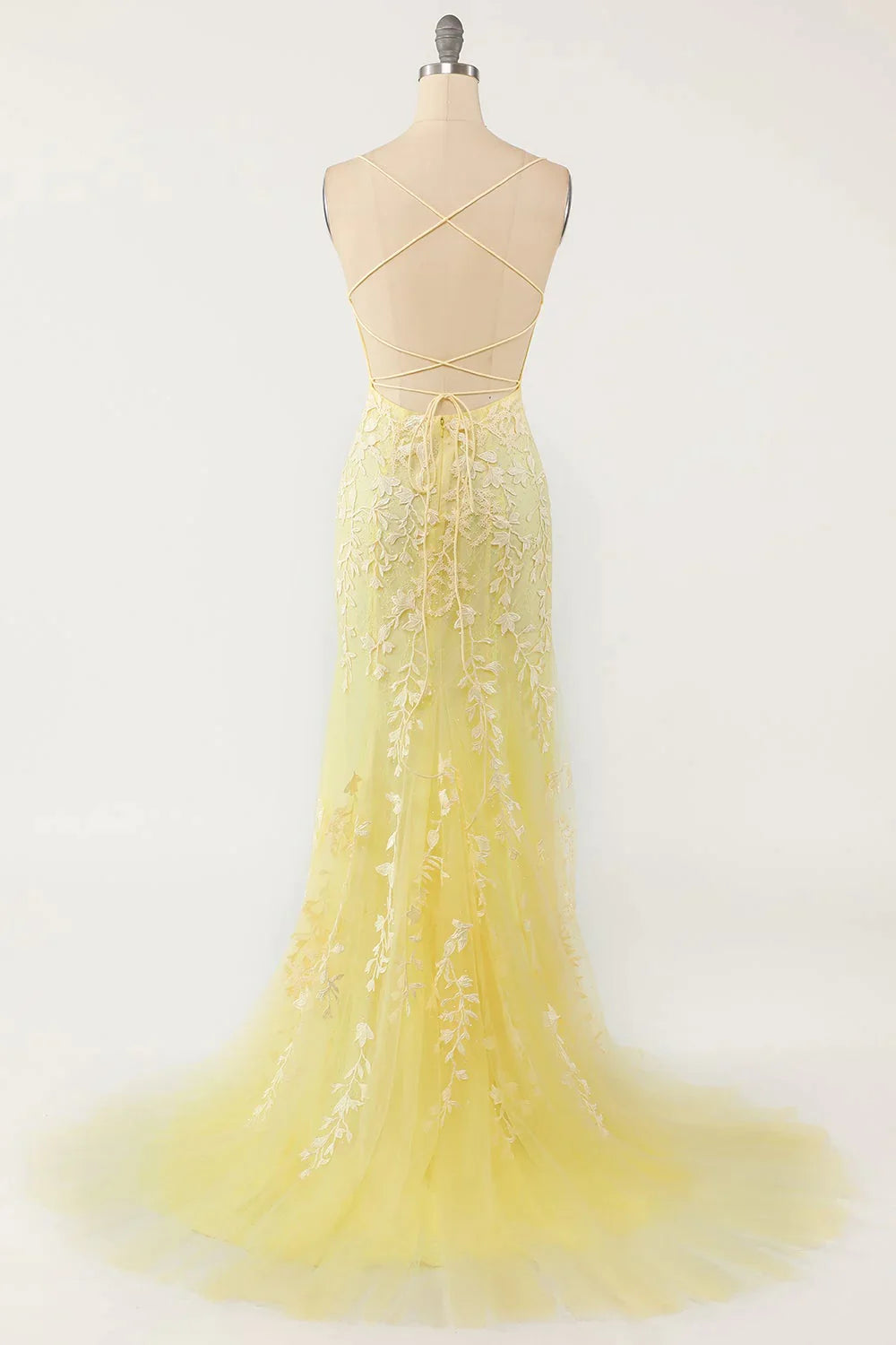 Mermaid Spaghetti Straps Sweep Train Formal Dress Lace Up Evening Dress