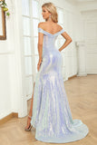 Stunning Off The Shoulder Long Sequin Dress With Split